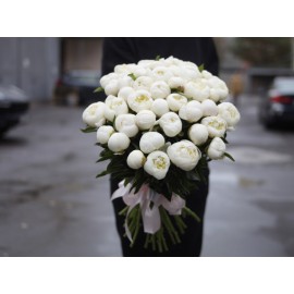 Букет из 51 белого пиона "Амелия"