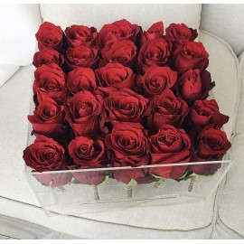 25 красных роз в пластиковом боксе