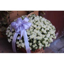 Корзина из 101 белой кустовой розы